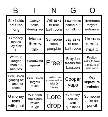 Band Bingo Card