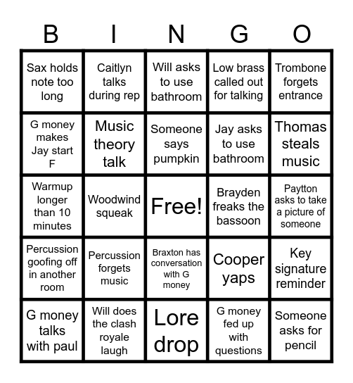 Band Bingo Card