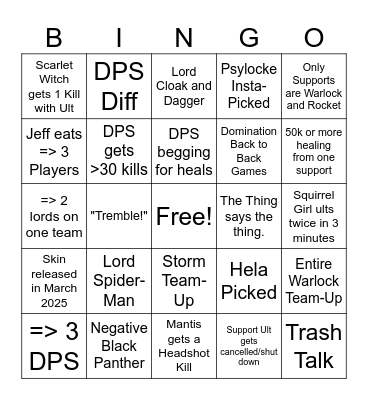 MARVEL RIVALS BINGO Card