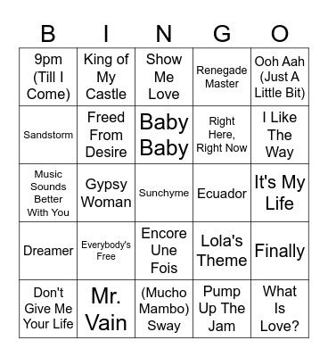 Bingo Bangers! Bingo Card