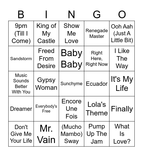 Bingo Bangers! Bingo Card