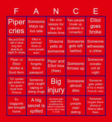 France Trip Bingo! Bingo Card