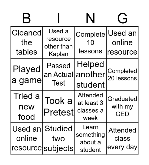 GED BINGO Card