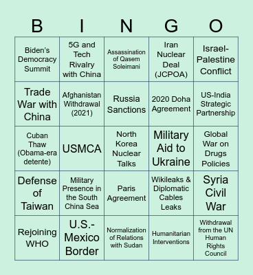 US Foreign Policy - 21st Century Bingo Card