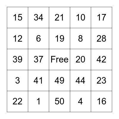 Numeros 0-60 Bingo Card