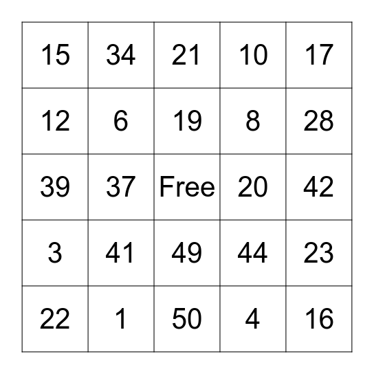 Numeros 0-60 Bingo Card