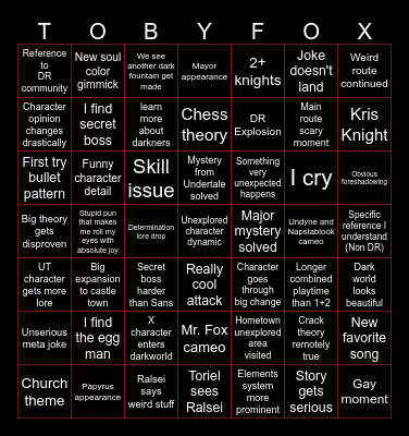 Deltarune Chapters 3/4 Bingo Card