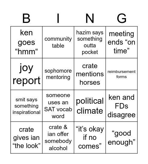 Cabot Tutor Meeting!! Bingo Card