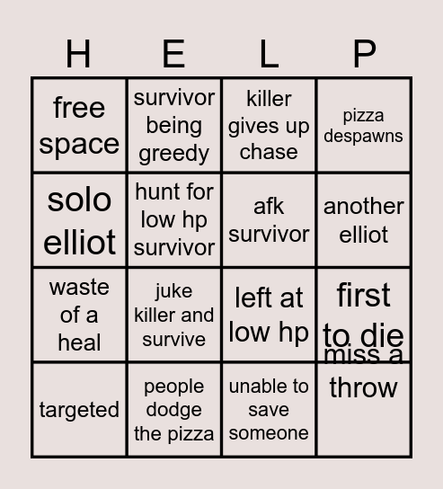 Elliot Forsaken Bingo Card
