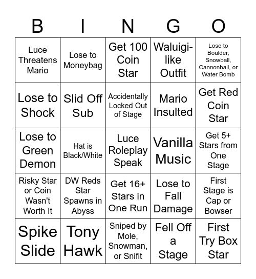 Luce IronMario Bingo Card