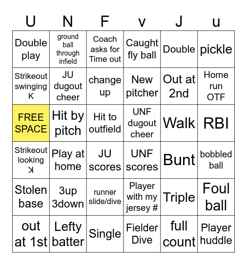 UNF vs JU Bingo Card