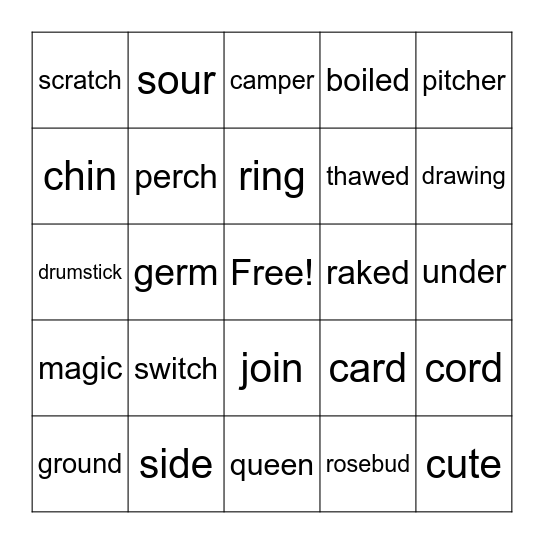 Word Bingo Card