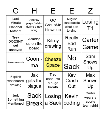 Cheezies Bingo Card