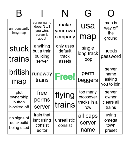 RSS public server bingo Card