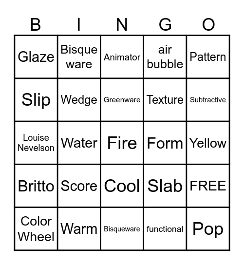 Art Bingo Card