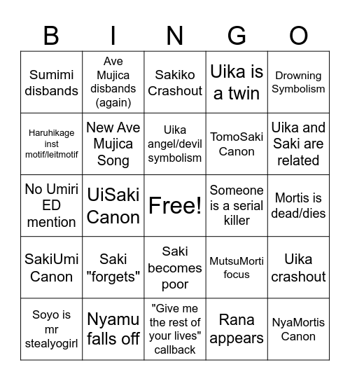 Ave Mujica Episode 11/12 Bingo Card