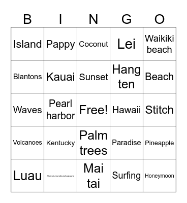 Komer B&B Bingo Card