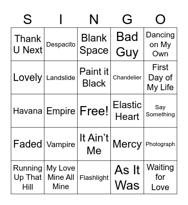 SINGO Bingo Card