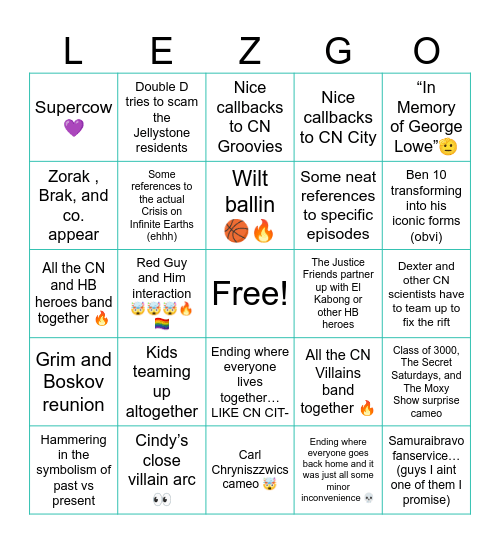 CN Jellystone Crossover Bingo Card
