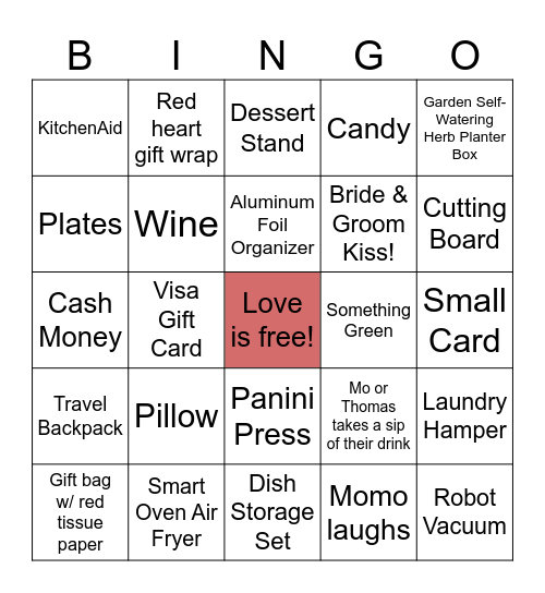 Momo & Thomas' Couples Shower Bingo Card