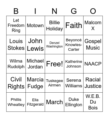 Black History Bingo Card
