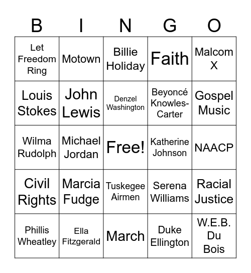 Black History Bingo Card