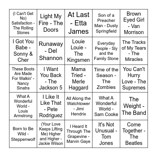 60's Bingo Card