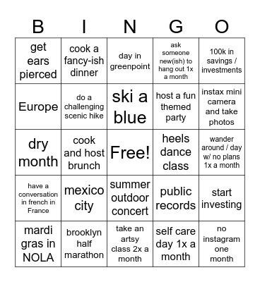 2025 bingo Card