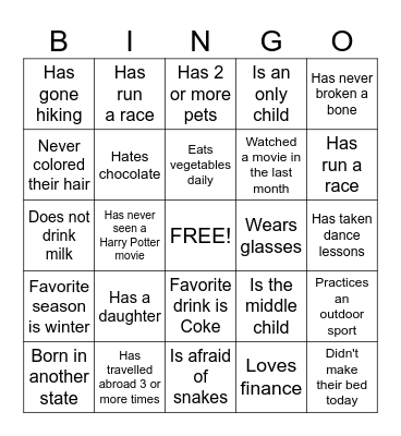 Get to Know You Bingo Card