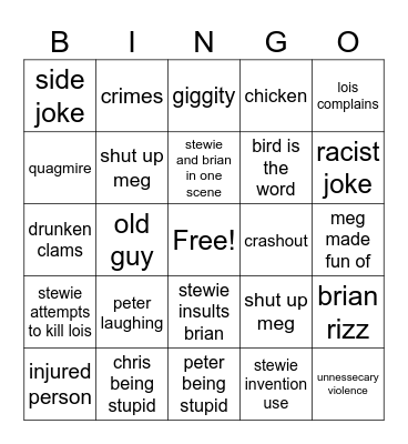 family guy bingo Card