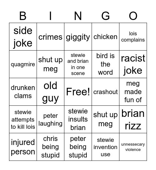 family guy bingo Card