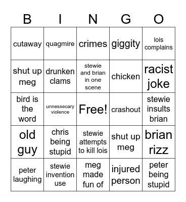 family guy bingo Card