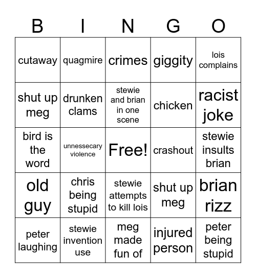 family guy bingo Card