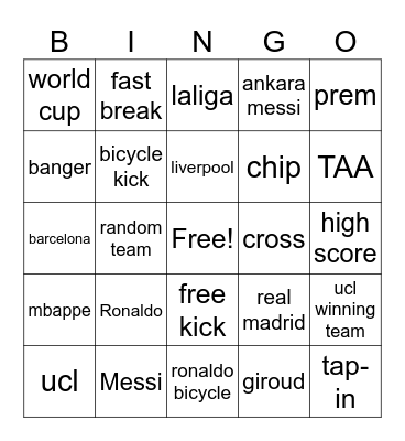 soccer bingo Card
