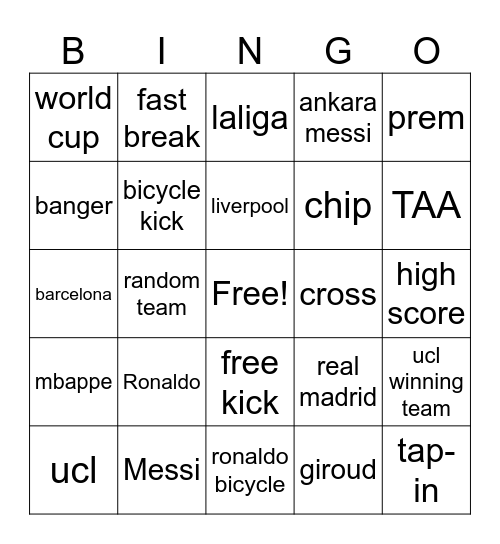 soccer bingo Card