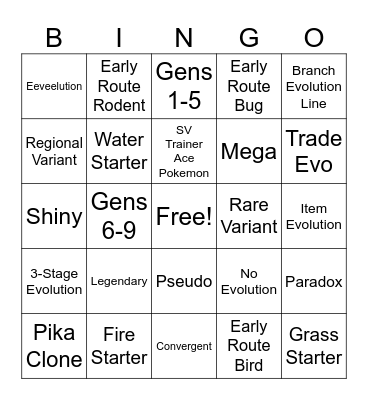 Random Pokemon Bingo Card