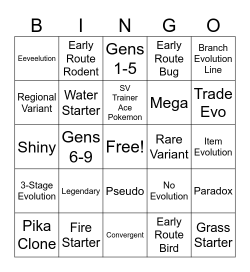 Random Pokemon Bingo Card