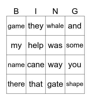 Kindergarten Sight Words and Long A Words Bingo Card