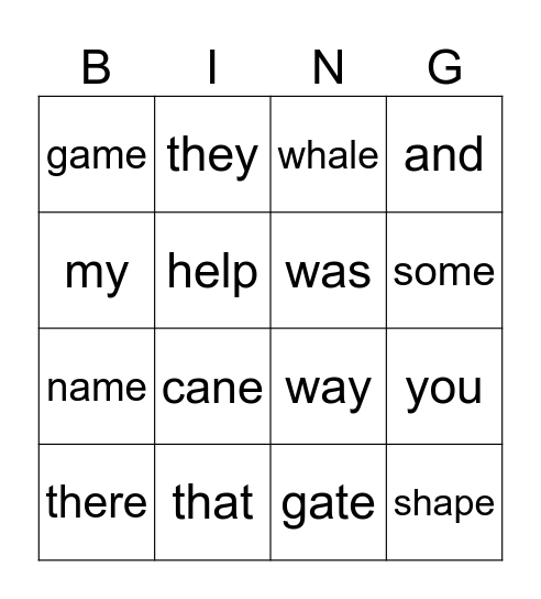 Kindergarten Sight Words and Long A Words Bingo Card
