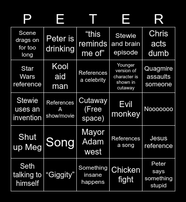 Family guy Bingo Card