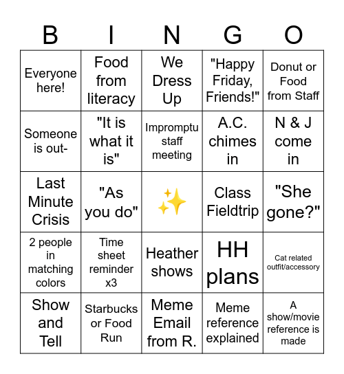 Fun Friday Bingo Card
