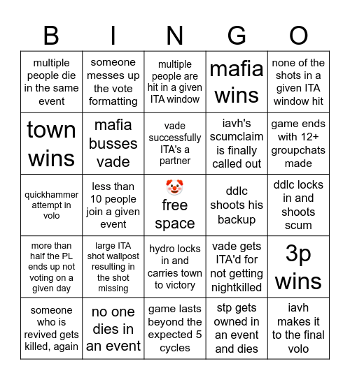 mash bingo Card
