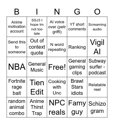 Insta Reels Bingo Card