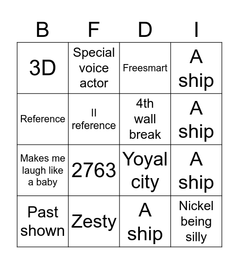 BFDI Bingo Card