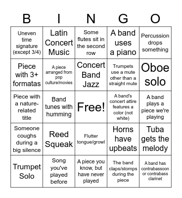 Band Bingo Card