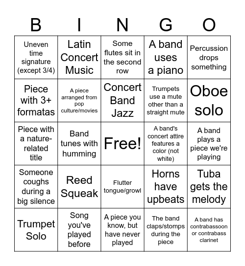 Band Bingo Card