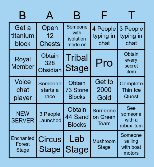 Build a Boat BINGO Card