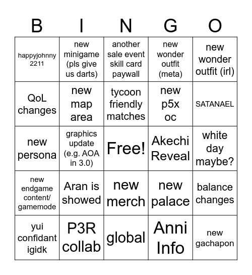 4.0  livestream Bingo Card