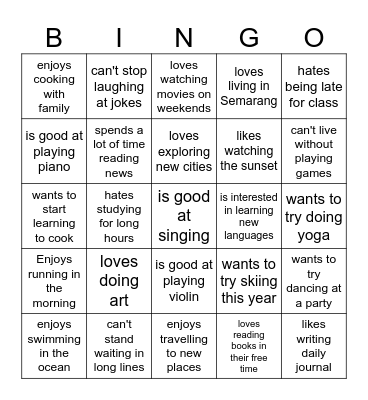 Find someone who Bingo Card