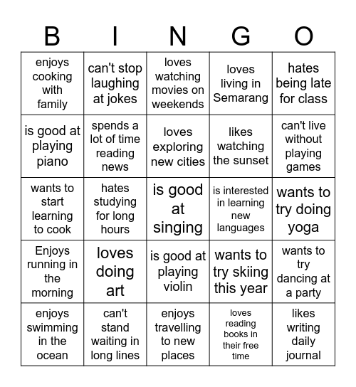 Find someone who Bingo Card